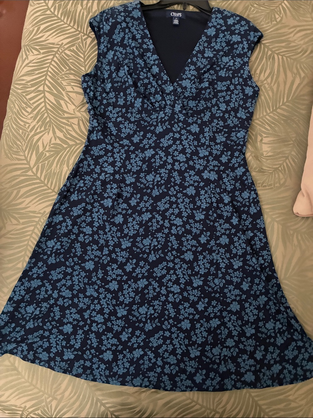 Chaps Black Midi Dress with Blue Floral Print